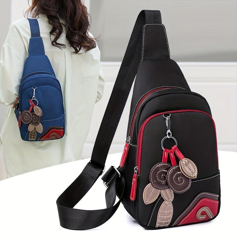 Flower Embroidery Sling Bag Nylon Crossbody Chest Bag