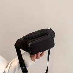Canvas Fanny Pack Double Zipper Chest Purse Casual Sports Phone Bag