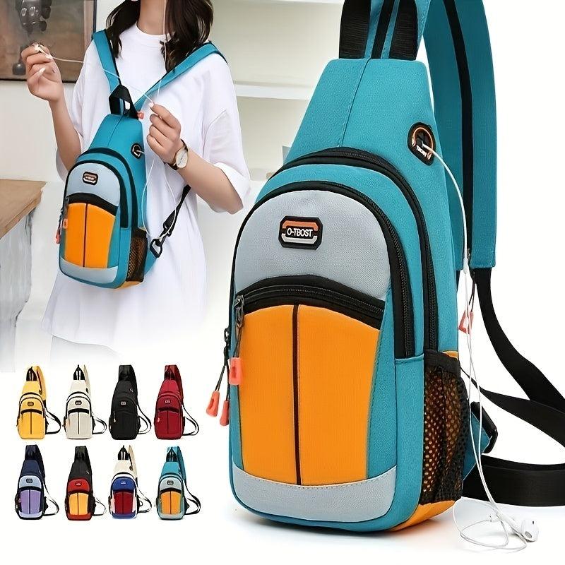 Colorblock Sling Backpack Travel Chest Bag Zipper Strap Crossbody Bag