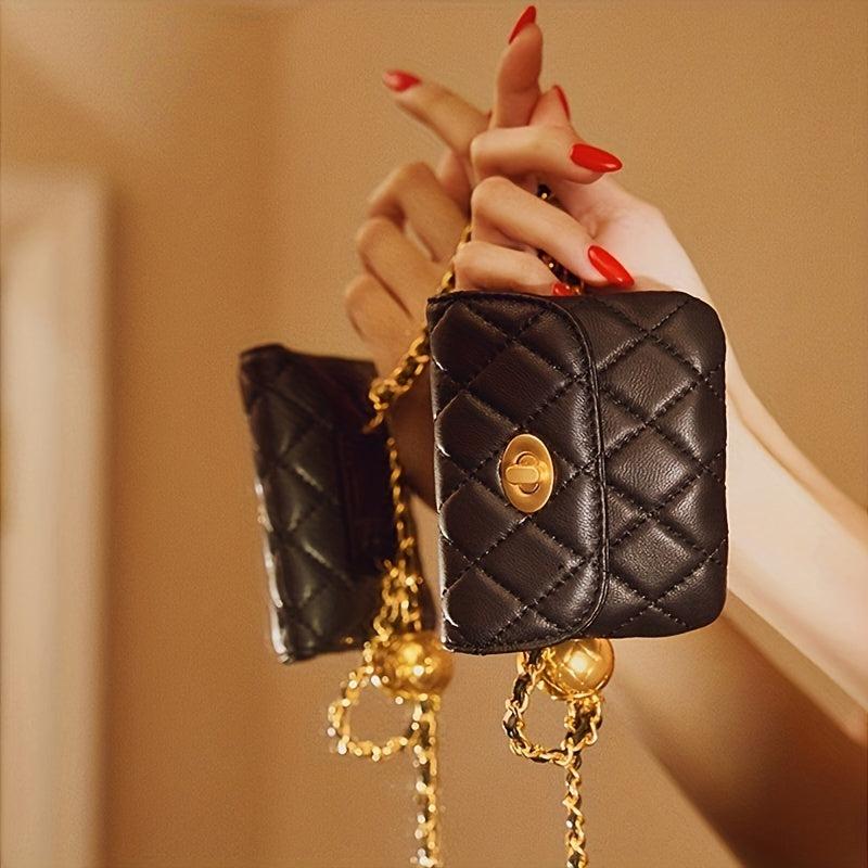 Quilted Metal Chain Crossbody Bag PU Leather Waist Purse
