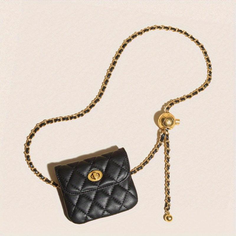 Quilted Metal Chain Crossbody Bag PU Leather Waist Purse