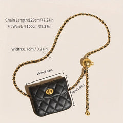 Quilted Metal Chain Crossbody Bag PU Leather Waist Purse