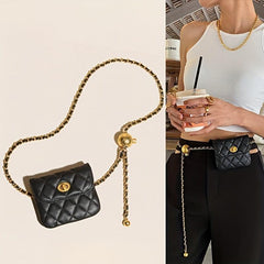 Quilted Metal Chain Crossbody Bag PU Leather Waist Purse