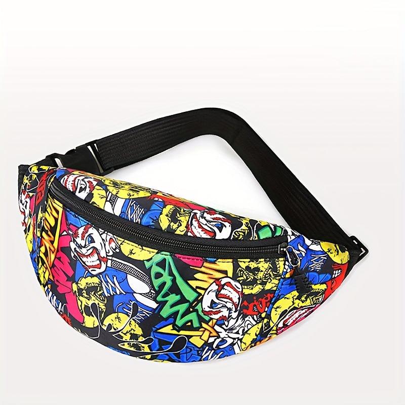 Graffiti Print Waist Bag Nylon Zipper Crossbody Bag