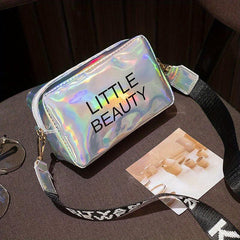 Laser Letter Print Crossbody Bag with Wide Strap