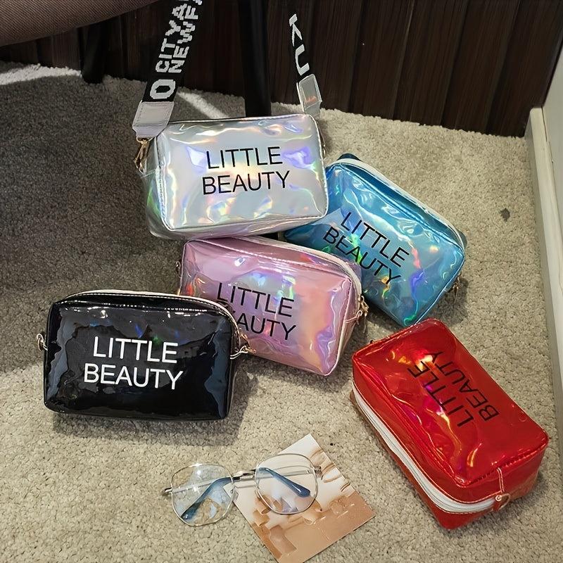 Laser Letter Print Crossbody Bag with Wide Strap