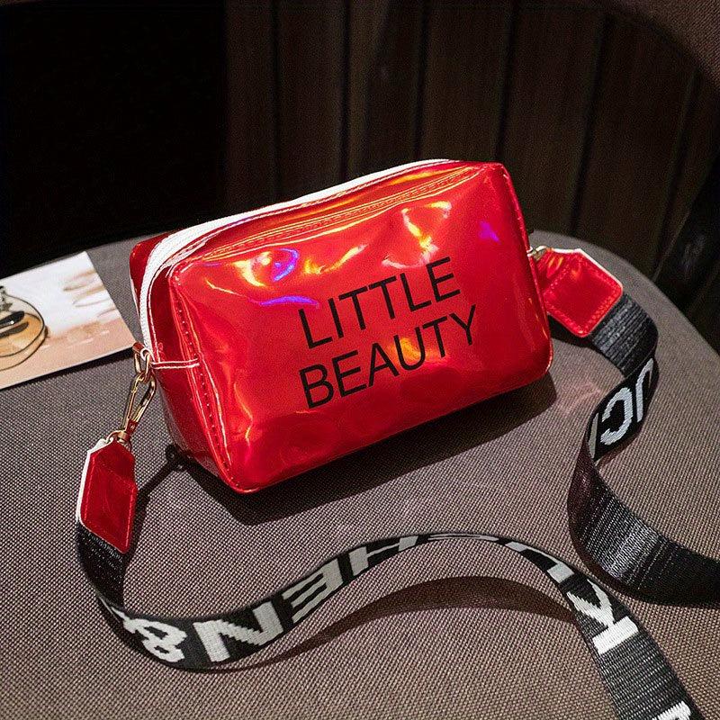 Laser Letter Print Crossbody Bag with Wide Strap