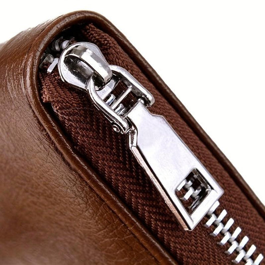 Men's Kangaroo Pattern Leather Zipper Handbag Large Capacity Wallet
