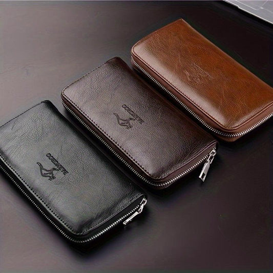 Men's Kangaroo Pattern Leather Zipper Handbag Large Capacity Wallet