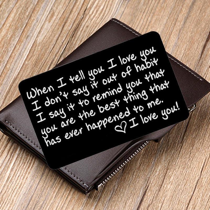 Engraved I Love You Wallet Card Insert Groom Gift Husband Anniversary Boyfriend