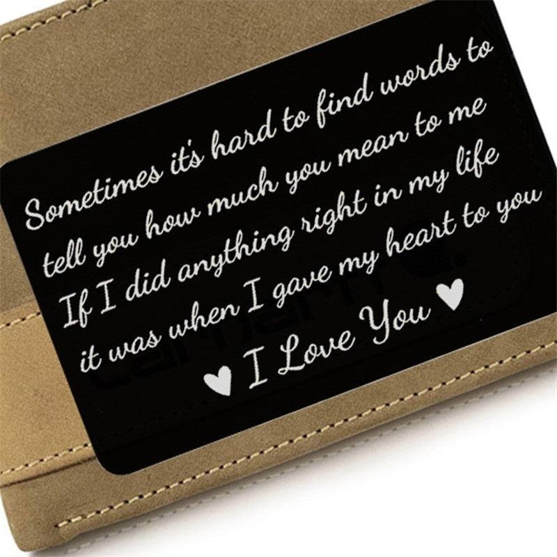 Engraved I Love You Metal Card Wallet Insert Gift For Him