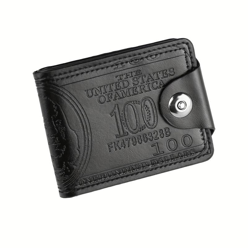 Men's PU Leather Snap Button Short Wallet Card Cash Holder