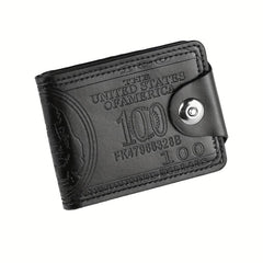 Men's PU Leather Snap Button Short Wallet Card Cash Holder