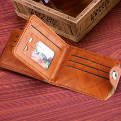 Men's PU Leather Snap Button Short Wallet Card Cash Holder
