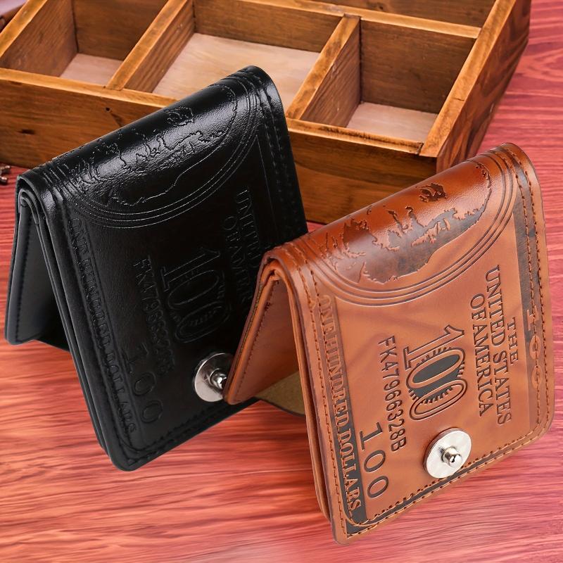 Men's PU Leather Snap Button Short Wallet Card Cash Holder