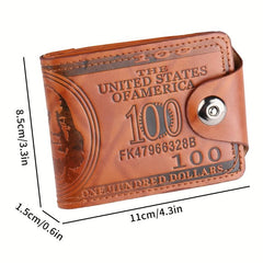 Men's PU Leather Snap Button Short Wallet Card Cash Holder