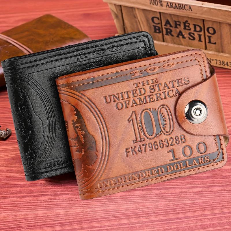 Men's PU Leather Snap Button Short Wallet Card Cash Holder