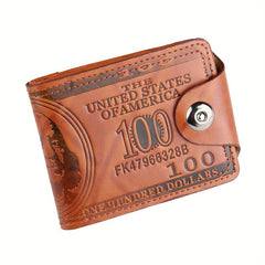 Men's PU Leather Snap Button Short Wallet Card Cash Holder