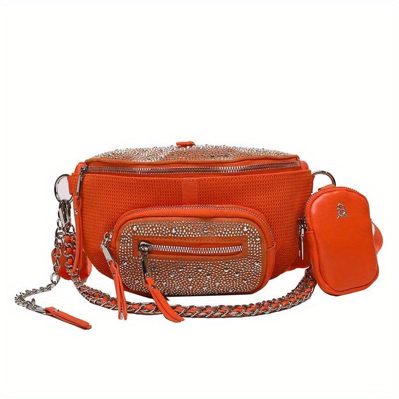 Rhinestone Crescent Crossbody Bag Women's Chest Bag