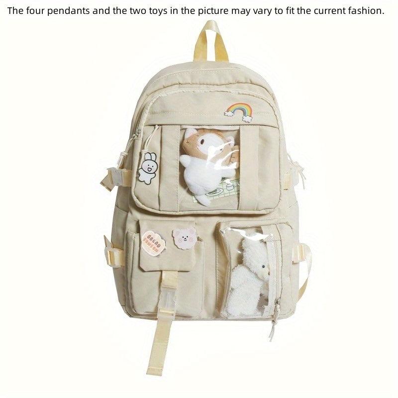 Large Capacity Backpack Male/Female Adjustable School Bookbag Purple & Khaki