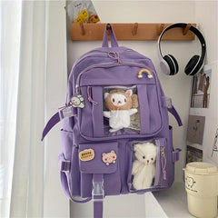 Large Capacity Backpack Male/Female Adjustable School Bookbag Purple & Khaki