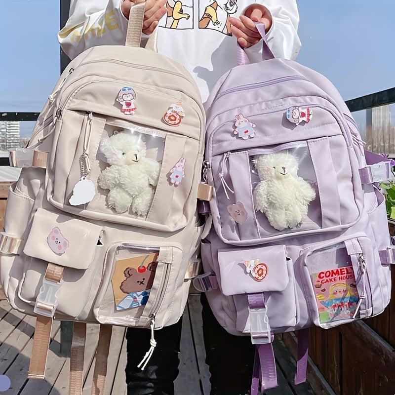 Large Capacity Backpack Male/Female Adjustable School Bookbag Purple & Khaki