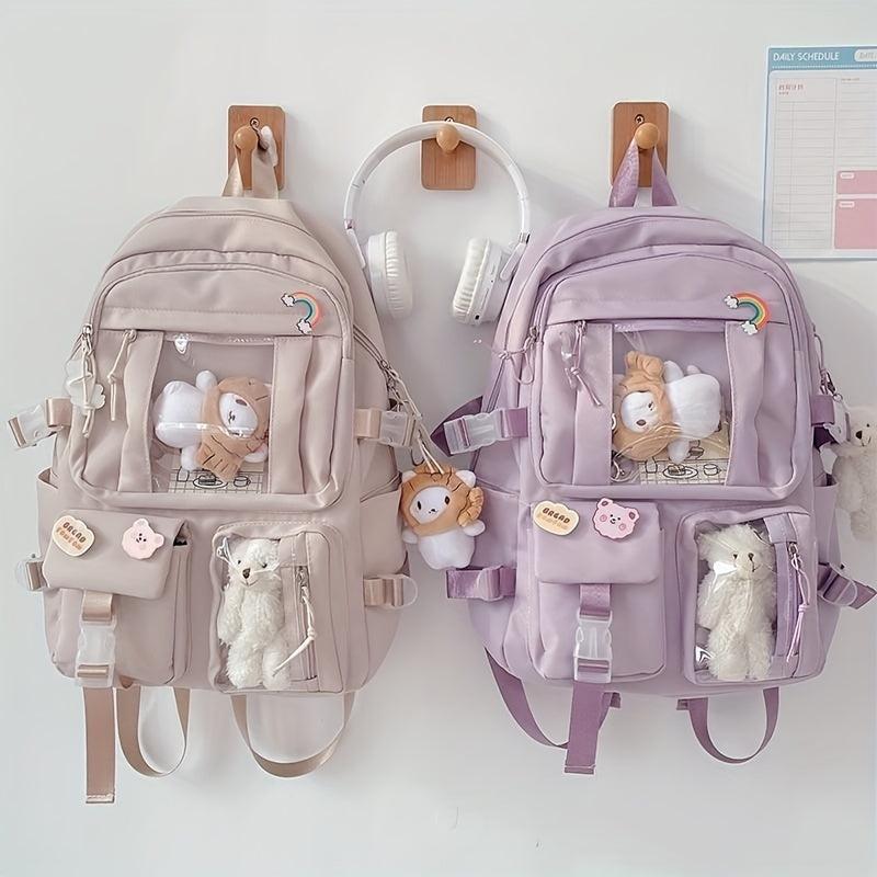 Large Capacity Backpack Male/Female Adjustable School Bookbag Purple & Khaki