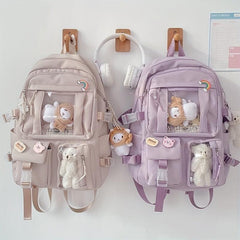 Large Capacity Backpack Male/Female Adjustable School Bookbag Purple & Khaki