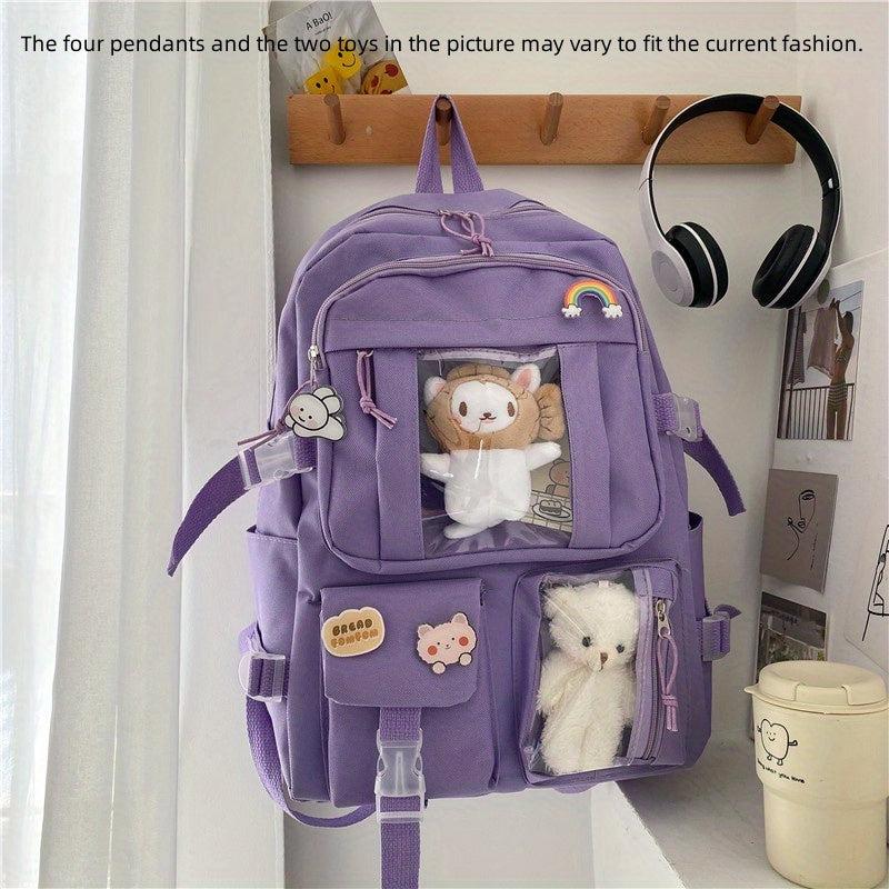 Large Capacity Backpack Male/Female Adjustable School Bookbag Purple & Khaki