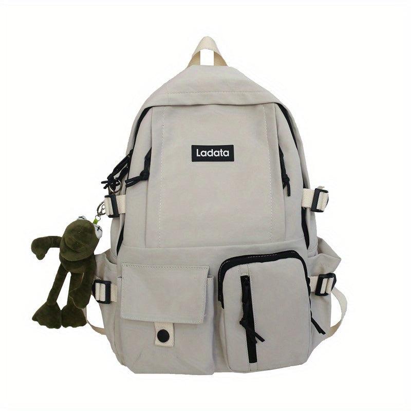 Large Capacity Nylon Adjustable School Backpack With Frog Pendant
