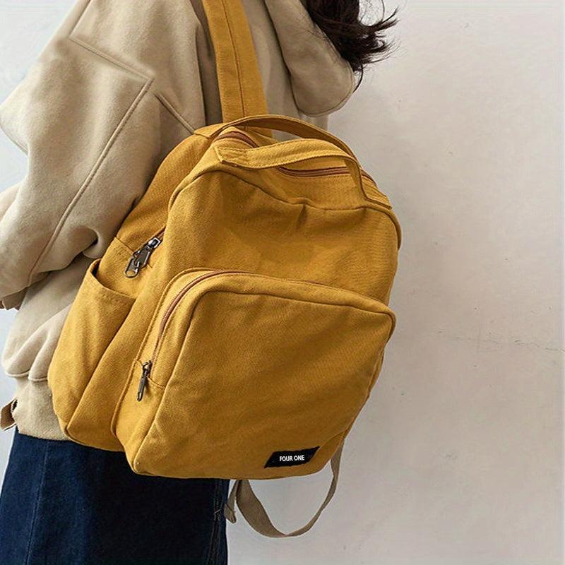Retro Solid Schoolbag Travel Canvas Backpack