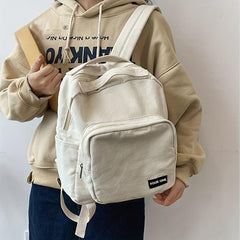 Retro Solid Schoolbag Travel Canvas Backpack