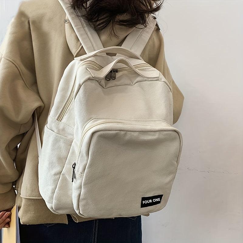 Retro Solid Schoolbag Travel Canvas Backpack