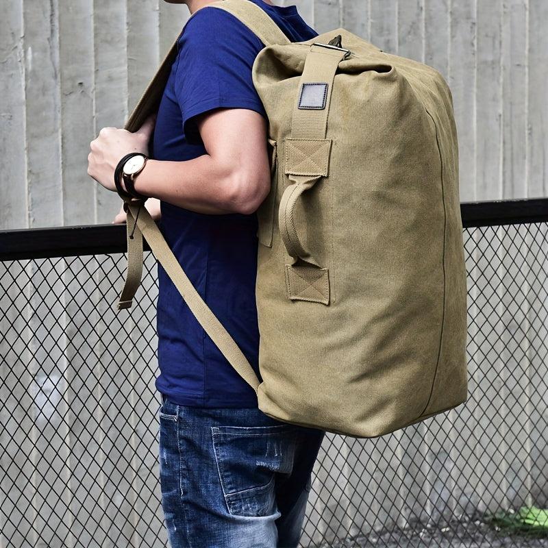 Khaki Canvas Backpack Men's Travel Mountaineering Backpack