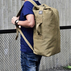 Khaki Canvas Backpack Men's Travel Mountaineering Backpack