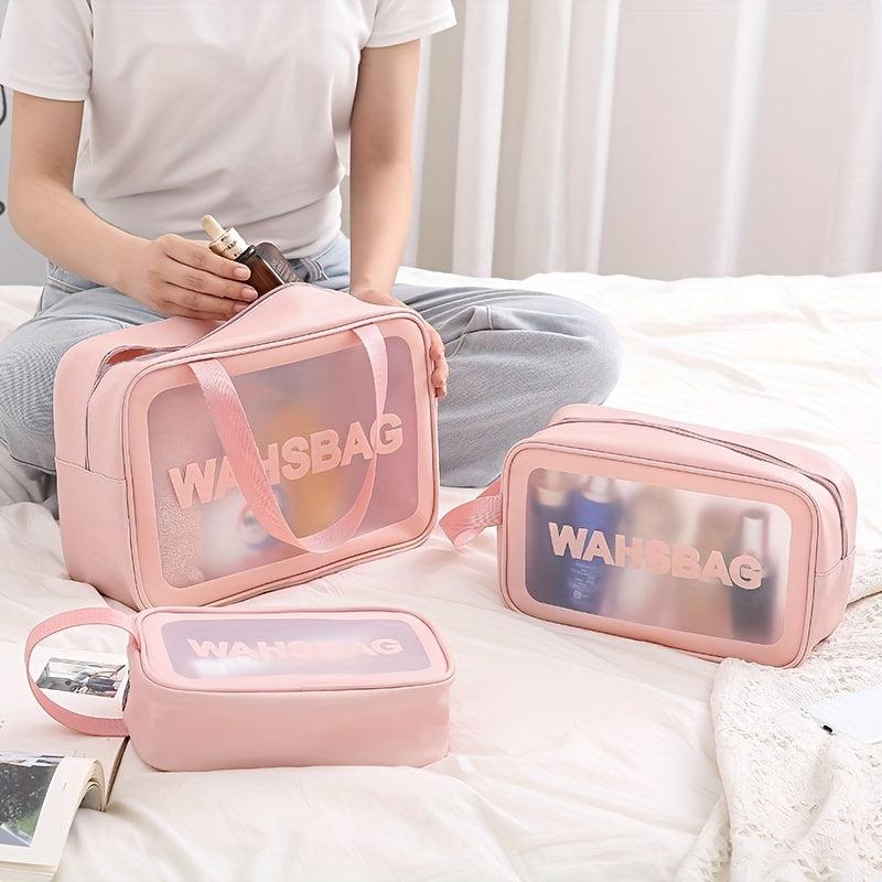3pcs Transparent Cosmetic Toiletry Bag Set Large Capacity Travel Storage