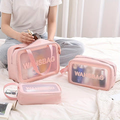 3pcs Transparent Cosmetic Toiletry Bag Set Large Capacity Travel Storage