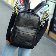Casual PU Leather Backpack Large Capacity Retro Travel Bag