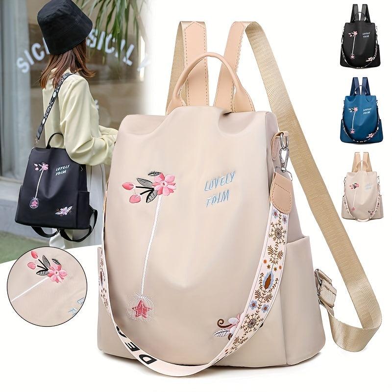 Embroidered Backpack Women's Oxford Cloth Anti-theft Travel Bag