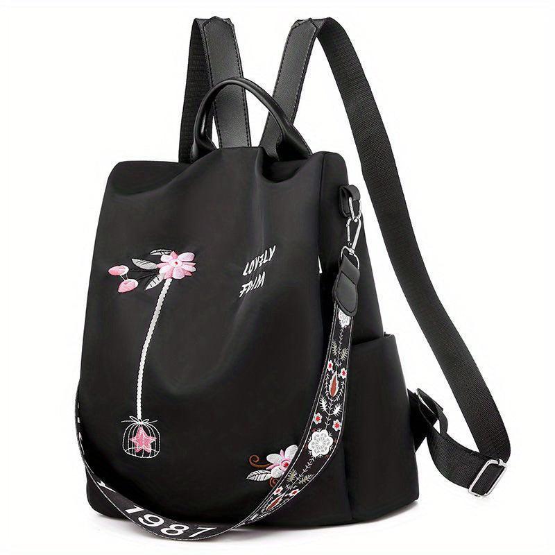 Embroidered Backpack Women's Oxford Cloth Anti-theft Travel Bag