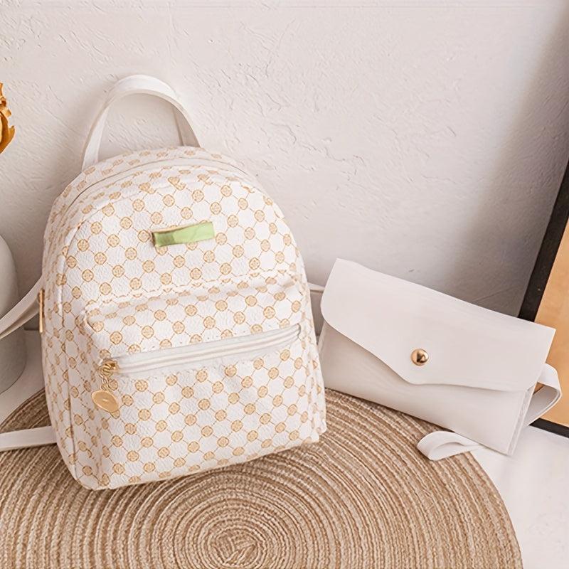 Geometric Pattern Zipper Backpack Set with Handbag and Coin Purse