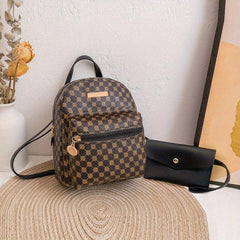Geometric Pattern Zipper Backpack Set with Handbag and Coin Purse
