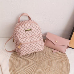Geometric Pattern Zipper Backpack Set with Handbag and Coin Purse