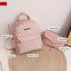 Geometric Pattern Zipper Backpack Set with Handbag and Coin Purse