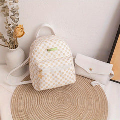 Geometric Pattern Zipper Backpack Set with Handbag and Coin Purse
