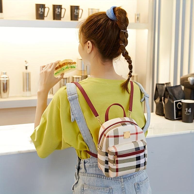 Plaid Stylish Backpack Casual Crossbody Bag Double Shoulder Bag