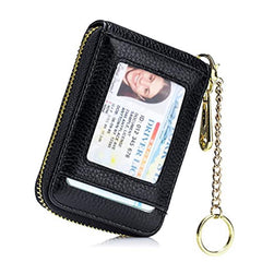 RFID Blocking Card Holder Case Leather Zipper Wallet w/ Keychain & ID Window