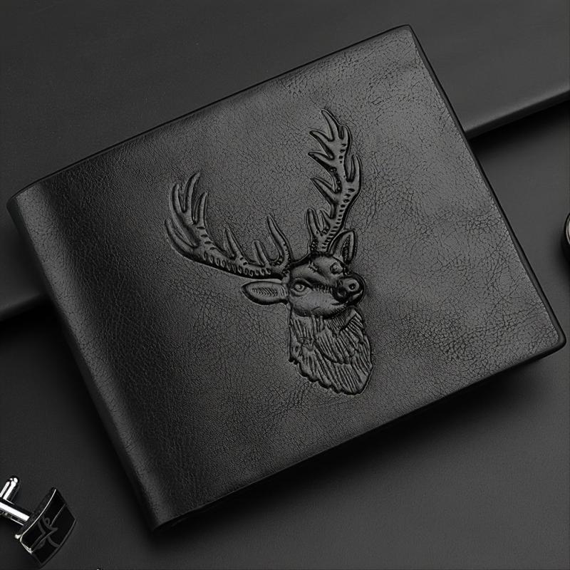 Men's Deer Head Print PU Leather Wallet Card Holder