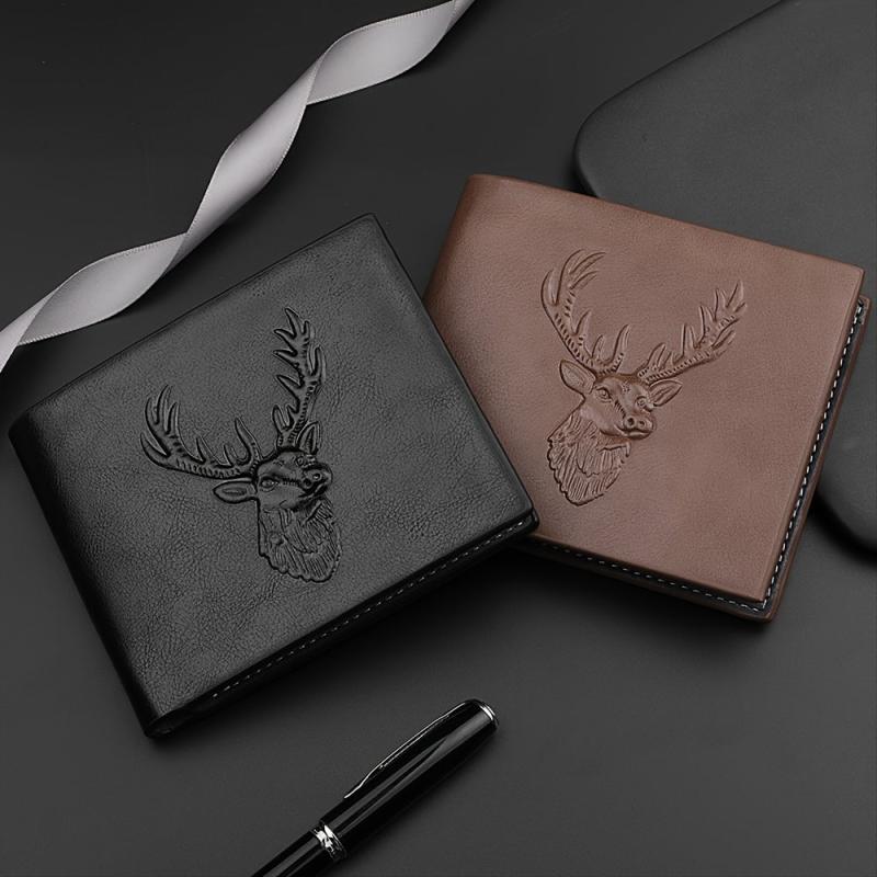 Men's Deer Head Print PU Leather Wallet Card Holder