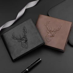 Men's Deer Head Print PU Leather Wallet Card Holder